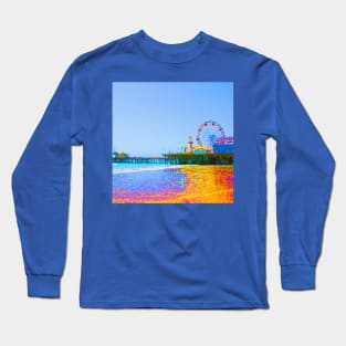 Funky Pixels Santa Monica Pier in Los Angeles Long Sleeve T-Shirt